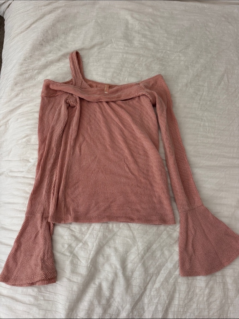 Blush Pink Off-Shoulder Bell Sleeve Knit Top
